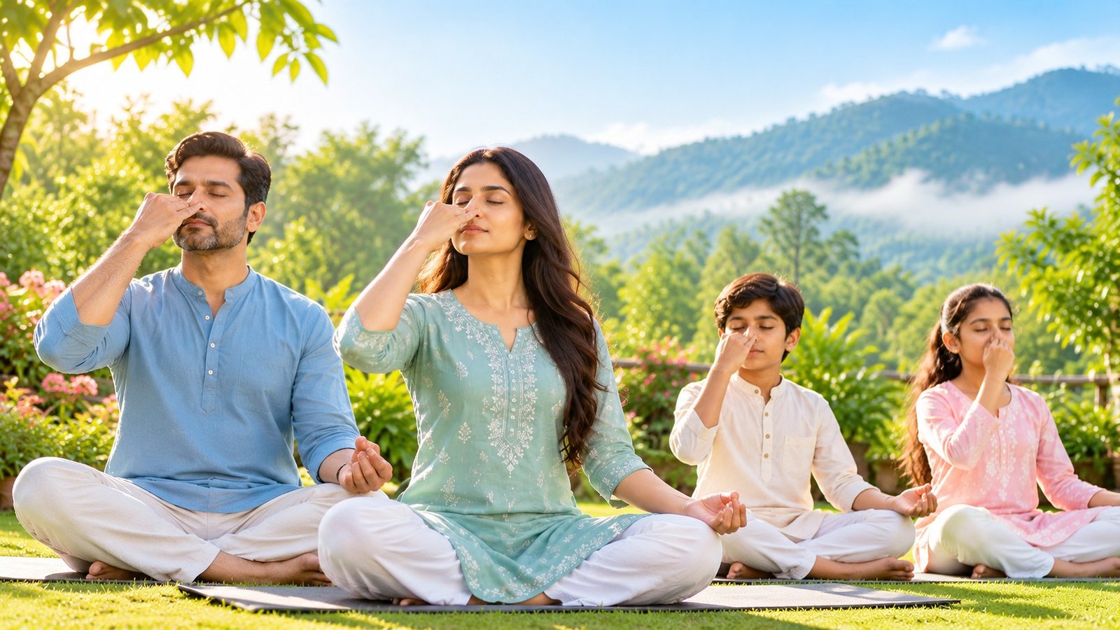 Indian woman practising breathing awareness outdoors